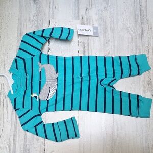 Carter's Newborn One Piece Long Sleeves Pants Zipper Blue Green